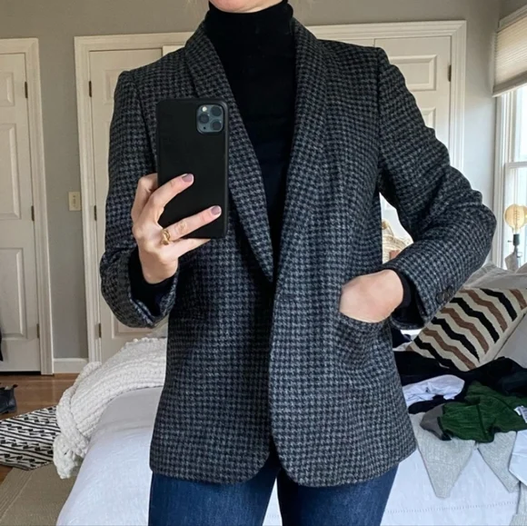 J. Crew. Houndstooth Regent Wool Blazer In Olive Amber Size 00 - Picture 12 of 12